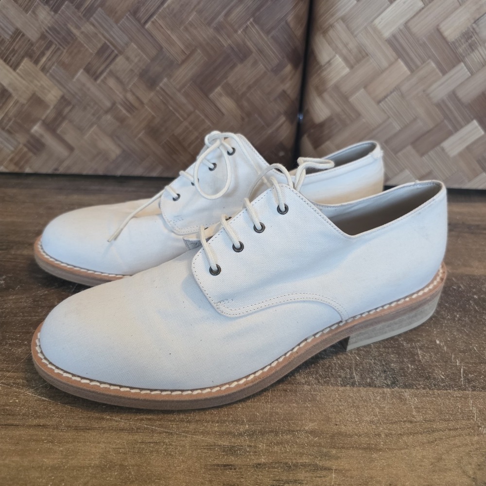 DKNY Shoes Women's Size 7.5 Ivory Fabric Oxford Chunky Block Heel‎ Lace Up